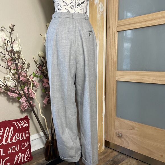 VTG Jones New York 100% Wool Pants Slacks Sz 6 Gray Lined Pleated Cuffs Wide Leg - Picture 6 of 12